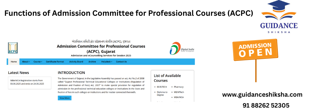 Functions of  Admission Committee for Professional Courses (ACPC) 